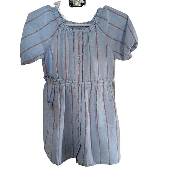 Old Navy Gap Dress Toddler Girls Fit & Flare Puff Sleeve Striped Red & Blue - Picture 8 of 10